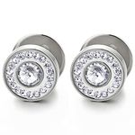 10mm Men Women Circle Stud Earrings Steel with Cubic Zirconia, Cheater Fake Ear Plug Gauges, 2pcs(CA)