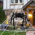 WenYa Halloween Outdoor Giant Plush Spider Set, Giant Plush Spider, Spider Web, Stretchable Elastic Spider Web, Plastic Small Spiders for Halloween Indoor Outdoor Party House Decor