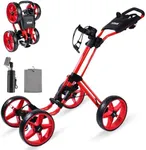 Tivor Lightweight Golf Push cart 4 Wheel Foldable Golf Trolley for Adults and Junior with Ergonomic Adjustable Handle, Scorecard Holder, Umbrella Mount, Foot Brake, All-Terrain Wheels(red)