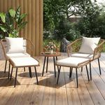 DWVO Patio Furniture Set, 5 Pieces Wicker Outdoor Patio Bistro Set with Ottomans Footrest and Side Table for Porch Balcony Yard Garden Backyard Poolside, Beige