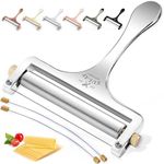 Zulay Kitchen Stainless Steel Wire Cheese Slicer - Adjustable Hand Held Cheese Cutter with 2 Extra Wires - Premium Cheese Shaver for Mozzarella, Cheddar, Gruyere - Cheese Cutter with Wire (Silver)