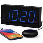 ROCAM Loud Alarm Clock with Bed Shaker for Heavy Sleepers, Vibrating Dual Alarm for Hearing-Impaired, Deaf, 7.5'' Screen, 12/24H, DST, Snooze, 5 Dimmer, 5 Volume Levels-Blue