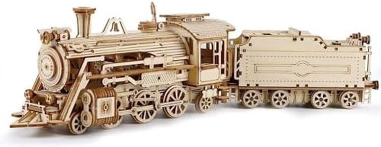 ROWOOD DIY Steam Train 3D Puzzle, Wooden Model Kits for Adult to Build, Toy Building Jigsaw Puzzle, Mechanical Car Kit for Teens for Christmas
