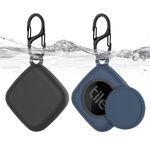 [2 Pack] for Tile Mate Case 2022 with Waterproof Cover, Soft Silicone Case for Tile Tracker, Full Body Protective Cover for Tile Mate Holder, Hidden Tile Key Finder with Carabiner (Black+Blue)