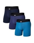 SAXX Underwear Co. Men's Core Cotton Boxer Brief Fly 3-Pack, Lake Blue/Deep Cobalt/Navy, X-Large
