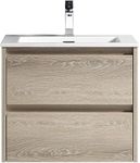 Flairwood Decor Bathroom Vanity Marlow Liv 24 Inches - Includes Wall Mounted Cabinet with 2 Large Drawers and White Countertop with Integrated Sink - Light Brown - Wood - Assembled Vanity