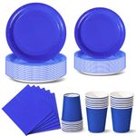 Nkaiso Royal Blue Party Tableware, 96 Pieces Colorful Party Supplies Set Solid Color Paper Plates Cups and Napkins for Birthday Party Supplies