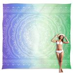 Sunlit 10'x9' Extra Large Boho Sand Proof Beach Blanket, Sand Proof Mat with Corner Pockets and Mesh Bag for Beach Party, Travel, Camping and Outdoor Music Festival, Blue Violet Sea Green Mandala