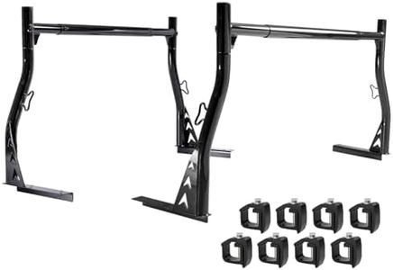 AA-Racks Model X33 Pickup Truck Ladder Racks with (8) Non-Drilling C-Clamps Steel Utiity Two-bar Set - Matte Black