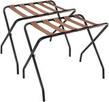 Luggage Rack 2 Pack, Folding Metal Suitcase Stand Shelf with Brown Nylon Straps and Steel Frame, Guest Room, Hotel, Bedroom, Closet Essentials , Holds up to 100 lb (Black)