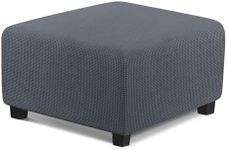 TAOCOCO Ottoman Cover Square Storage Ottoman Slipcover Stretch Footrest Stool Covers Furniture Protectors Spandex Jacquard Fabric, Square Medium Grey