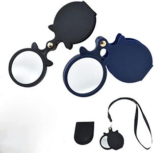 Meichoon 2pcs 10X Mini Magnifying Glass,Small Pocket Folding Magnifier with Rotating Protective Holster for Reading Newspapers/Books/Magazines,Science,Jewelry,Hobbies(Black+Blue)