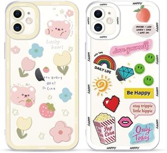 Yoedge 2 Piezas Funda para Apple iPhone 11 Transparente 6,1", Carcasa para Teléfono Móvil con Flores Oso Smiley Dibujos Niñas Aesthetic Cover, Soft Cristal Caja de Silicona para iPhone 11 Case