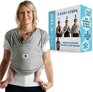 Baby K'tan Original Baby Wrap Carrier, Infant and Child Sling - Simple Pre-Wrapped Holder for Babywearing - No Tying or Rings - Carry Newborn up to 15 kg, Heather Grey,Women 10-14 (Medium), Men 39-42