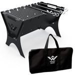 WOODS GEARS Barbecue- Portable BBQ Grill | Foldable Barbeque | Charcoal Grill | Charcoal Tray with 5 Skewers Travel Bag 2 Stainless Steel Mesh