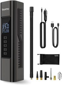 TANYO Compressore Aria Portatile, Potente Mini Compressore Portatile per Batteria con Luce LED, 150PSI 12V DC Gonfiatore Elettrico, Accessori Auto per Gli Uomini per Auto, Moto, Bici, Palla