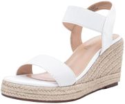 Jeossy Women's 8801 White Wedge Sandals for Women,Ankle Strap Espadrille Sandals for Women Dressy Summer Size 10(DJY8801 White 10)