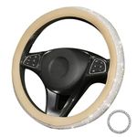 Pahajim Car Steering Wheel Covers with Sparkly Diamond,Glitter Diamante Steering Wheel Cover Bling Car Accessories for Women Ladies (beige-white)