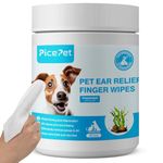 PICE PET Seaweed Ear Cleaner Wipes for Dogs & Cats - Gentle Finger Wipes for Cleaning Earwax, Debris - Soothe Itching & Inflammation - Unscented, Hypoallergenic & Deodorizing - 60 Count