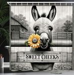 Ambesonne Farmhouse Shower Curtain, Funny Cottagecore Design Donkey with a Sunflower Whimsical Cheeks Phrase, Cloth Fabric Bathroom Decor Set with Hooks, 69" W x 84" L, Grey Earth Yellow