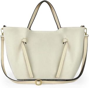 TAKEASY Italian Genuine Suede Tote Bag for Women with Detachable Strap | Structured Top-Handle Purse with Interior Pouch (Beige)