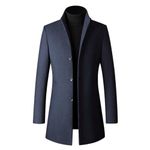 YOUTHUP Mens Wool Coat Slim Fit Winter Trench Coats Elegant Business Mid-Length Overcoat, Navy Blue-Thick, S