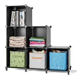 FUNLAX Cube Storage Unit, 6 Cube Bookcase Bookshelf Portable Bathroom Storage Plastic Cube Organiser Stackable Cube Shelving Unit for Clothes Books Toys Yarn Shoes