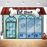 5x3ft Cartoon Pet Shop Backdrop Cut