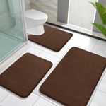 Yimobra Memory Foam Bath Mat Set 3 Pieces- Super Soft Absorbent Quick Dry Bathroom Rug Sets, Machine Washable Non Slip Floor Carpet for Tub Shower, Vanity & Toilet Base, Brown