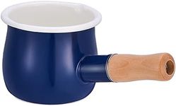 YumCute Home Enamel Milk Pan, Mini Butter Warmer 4 Inch 17 Oz Milk Pot Enamel Sauce Pan Milk Warmer Pot Small Cookware with Wooden Handle, Perfect Size for Heating Smaller Liquid Portions. (Blue)