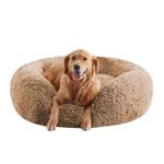 URGVANZ PET Calming Dog Beds for Large Dogs, Faux Fur Donut Cuddler Dog Bed, Round Fluffy Pillow, Washable Pet Bed for Dogs Up to 80Lbs, 34inch