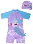 PASSION PETALS Boys Swimsuit Set, 0117 Poly Spandex Multipurpose Wear for Swimming | Diving |Cycling |Aerobics Girls Half Sleeve 1 Piece Swimming Costume for Girls - Purple