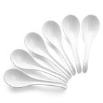 Dowan Soup Spoons Ceramic Japanese Soup Spoon 6 Sets, White Serving Spoons for Ramen Pho Wonton Noodle Dumpling