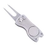 Mile High Life All Metal Foldable Golf Divot Tool with Pop-up Button & Magnetic Ball Marker (Silver Fish)