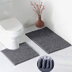 LUFENG Bath Mat Set 2 Pieces, 20 * 31'' Bathroom Mat and 20 * 20'' U Shape Toilet Rug with Non Slip Adhesive Bottom, Bath Rug for Floor Tub Shower Bedroom, Machine Washable (Dark Grey)