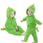 LOLANTA Children Costume Hooded Dinosaur Bodysuit Plush Animal Jumpsuit Kids New Year Outfits (Dark Green, 4-6 Years)