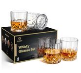 GLASKEY Whiskey Glasses Set of 4, 315ml Lead-Free Crystal Scotch Glasses,Cocktail Rum Vodka Scotch Gin Cognac Whiskey Heavy-Based Glasses,Whisky Glass Gift Set for Men,Dad,Brother