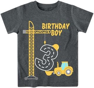 Lovekider 3rd Boys Birthday T-Shirts Cute Construction Print Tee Shirt 3t Cotton Short Sleeve Shirts 3 Year Old Dark Grey Dirty Party Outfit
