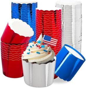 FYSUIMU 150Pcs Patriotic Paper Baking Cups Red Blue Silver Foil Cupcake Liners Cupcake Wrappers for July 4th Independence Day Memorial Day Veterans Day Party Supplies