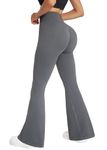 OMKAGI Women Seamless Butt Lifting Flared Leggings Scrunch Bums High Waisted Gym Trousers Workout Bootcut Yoga Pants(M, Grey)