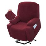 4 Pieces High Stretch Recliner Slipcover with Side Pocket Electric Power Lift Recliner Chair Cover,Soft Jacquard Fabric Fitted Standard Large Power Lift Recliner (Burgundy)