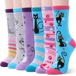 EBMORE Kids Girls Socks Funny Cute Fun Crazy Unicorn Gifts Animal Fashion Novelty Crew Socks Stocking Stuffers 6 Pairs Kids Socks 4 5 6 7 8 9 10 Years(Cat,5-8 Y)