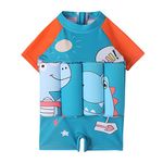 Kids Baby Boys Girls Float Suit with Adjustable Buoyancy Floatation Swimsuit Floating Swimwear Bathing Suit Toddler Float Swim Vest with 8 Removable Buoyancy Stick Blue + Orange Dinosaur 4-5 Years