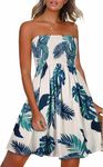 CHICGAL Womens Summer Dresses Strapless Boho Floral Print Sundress Beach Cover Ups(Tropical Green Leaf,L)