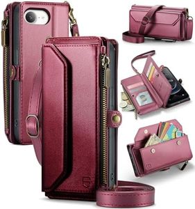 Strapurs Crossbody Wallet Case Compatible with iPhone 16E RFID Blocking 7-Card Holder Soft PU Leather Magnetic Snap Shoulder Strap Zipper Pocket Phone Cases Fit for iPhone 16E - Wine Red
