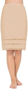 MANCYFIT Half Slips for Women Underskirt Dress Extender Lace Trim Knee Length Midi Skirt Light Brown XXX-Large