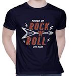 CreativiT Graphic Printed T-Shirt for Unisex Rock n Roll_Color Tshirt | Casual Half Sleeve Round Neck T-Shirt | 100% Cotton | D00487-67_Navy Blue_X-Large