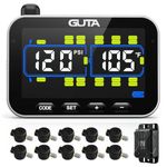 GUTA Tire Pressure Monitoring System, RV Trailer TPMS with 10 Flow Thru Sensors & Color LCD Display, 6 Alert Modes, Signal Booster, Long-Distance Sensing, for Trailer, Trucks, Motor Home (0-188 PSI)