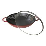 STAUB 40509-898-0 Cast Iron Wok, Including Glass Lid and Removable Grid Insert, Suitable for Induction, Ø 37 cm, 5.7 L, Cherry Red