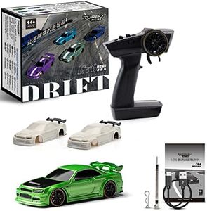 KAIMIO Turbo Racing 1:76 Mini Drift RC Car, C64, with Gyroscope, 1/76 Full Scale RTR, 2.4GHZ RC Car, with 2 Replaceable Body Shells (Green)